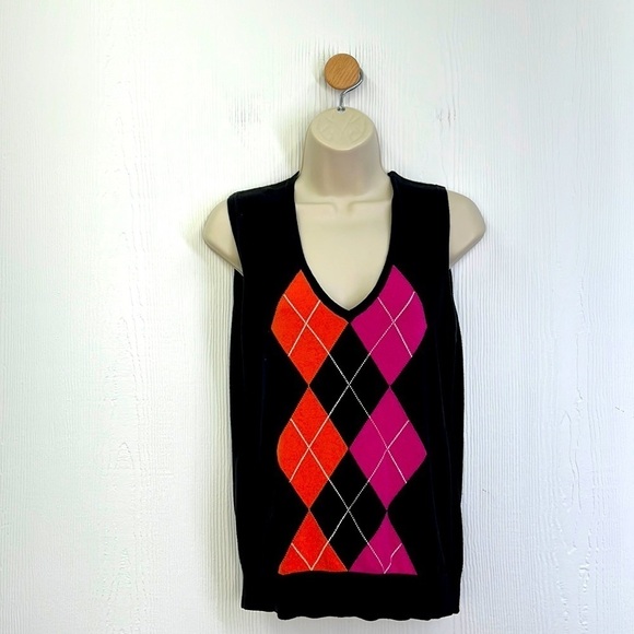 Ann Taylor Loft - Pink & Orange Argyle Sleeveless Sweater Vest Size Small - Picture 1 of 11